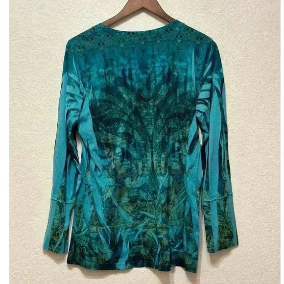 Decree Womens L Y2K Geometric Top Teal Tattoo Print Long Sleeve 2000s Grunge - Picture 2 of 9